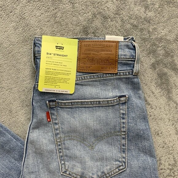 Levis 514 Jeans Mens 32x30 Straight Blue Light Wash Denim Stretch Casual Flex - Picture 2 of 13